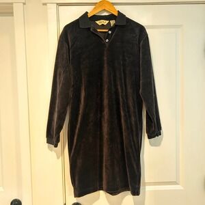 Vintage Eddie Bauer Womens Velvet Midi Dress Collar Medium Black Mature Modest‎